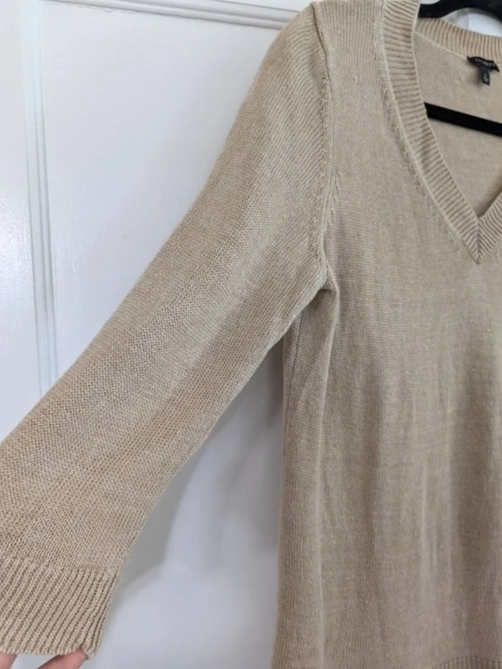 Talbots 100% Linen V-Neck‎ Beige Knit Sweater Tunic Size L